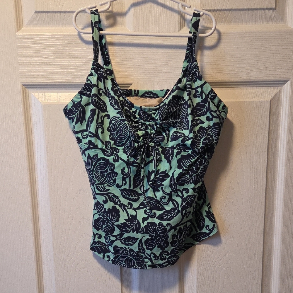 Lands' End Black and Green Floral Tankini